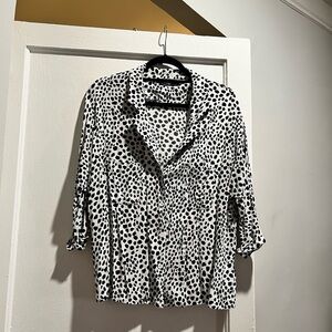 Black and White Polka Dot Button Down Blouse